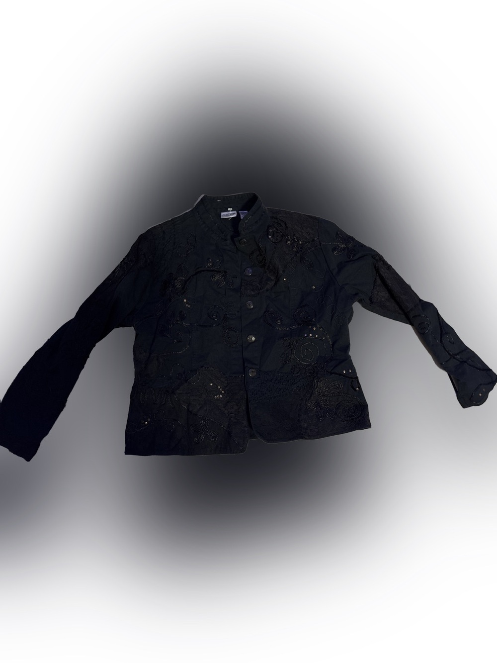 Chico's Black Embroidered Button-Front Jacket
